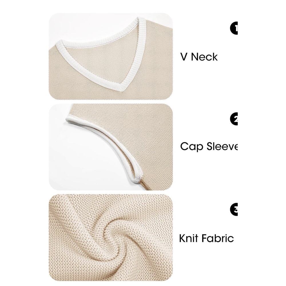 Imily Bela Summer Cap Sleeve Sweater Vest Casual V Neck Apricot Women’s XXXL - Picture 4 of 8